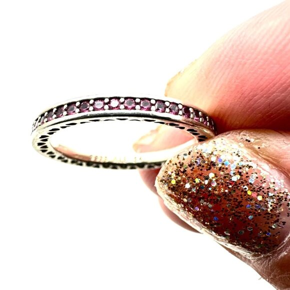 Pandora Cerise Radiant Hearts Ring Pink Stones Sterling Silver Size 6.5 - Picture 1 of 7